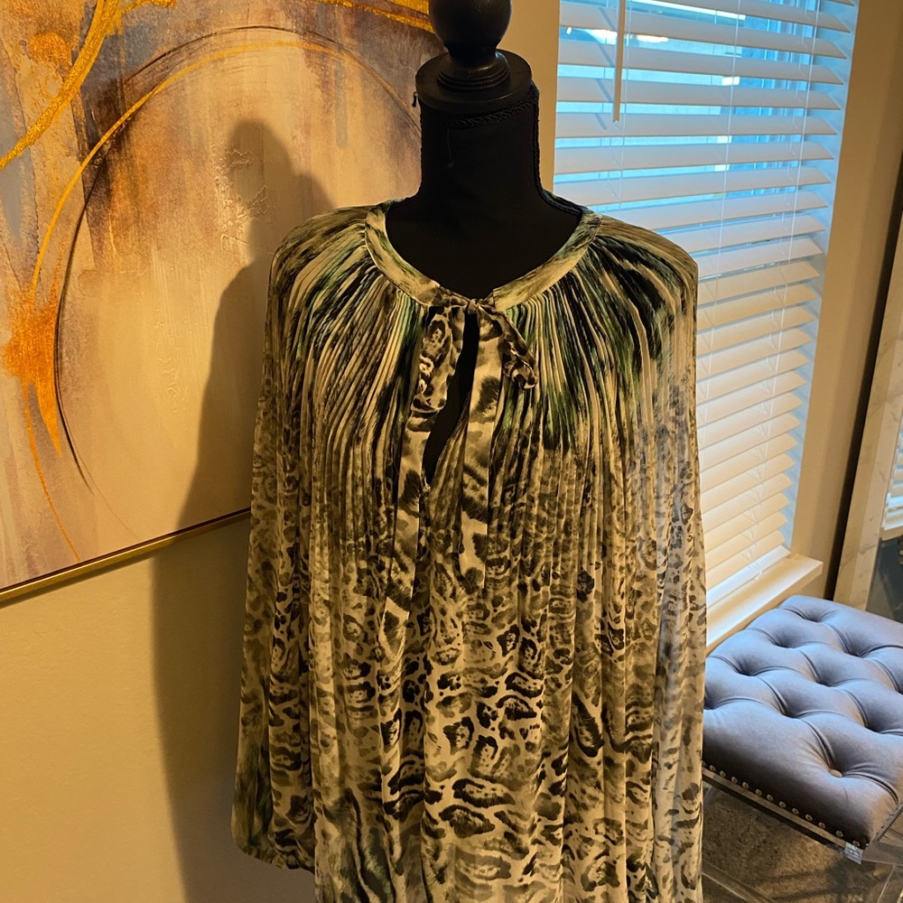 Animal Print Blouse with Tie Neck